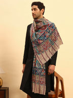 Pashmoda Men Saahtaar 100% Pure Wool Fabric Kalamkari Embroidered Stole (Size-28x80in, 71x203cm) MKAST01