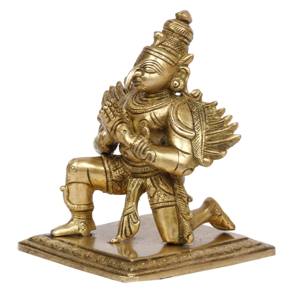 ARTVARKO Pure Brass Garuda Vishnu Vahan Eagle Idol Lord Garud Deva for Temple Home Décor Vaastu Gifting (9.5x11x13 Cm)