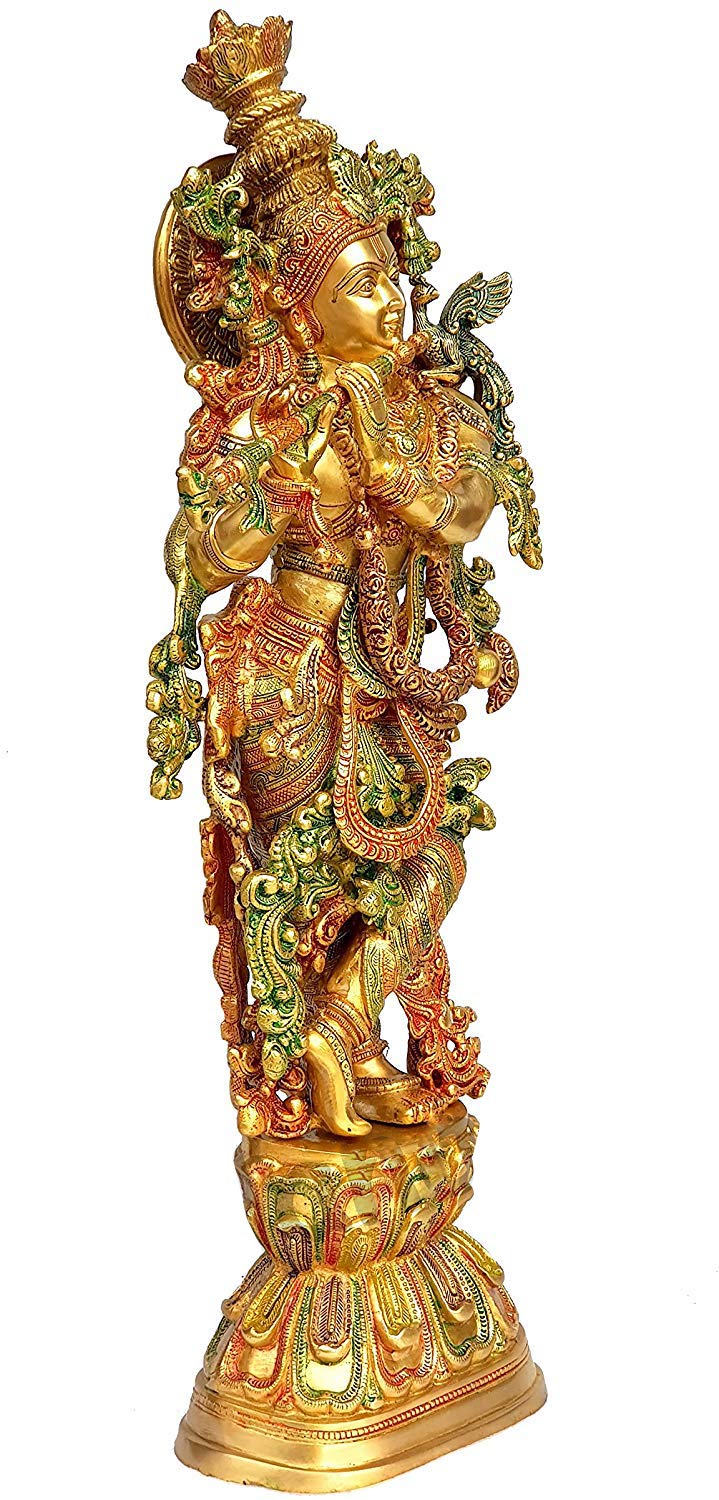 SVARUP Big Brass Krishna Idol Krishan Murti in Multicolor Height 29 Inch