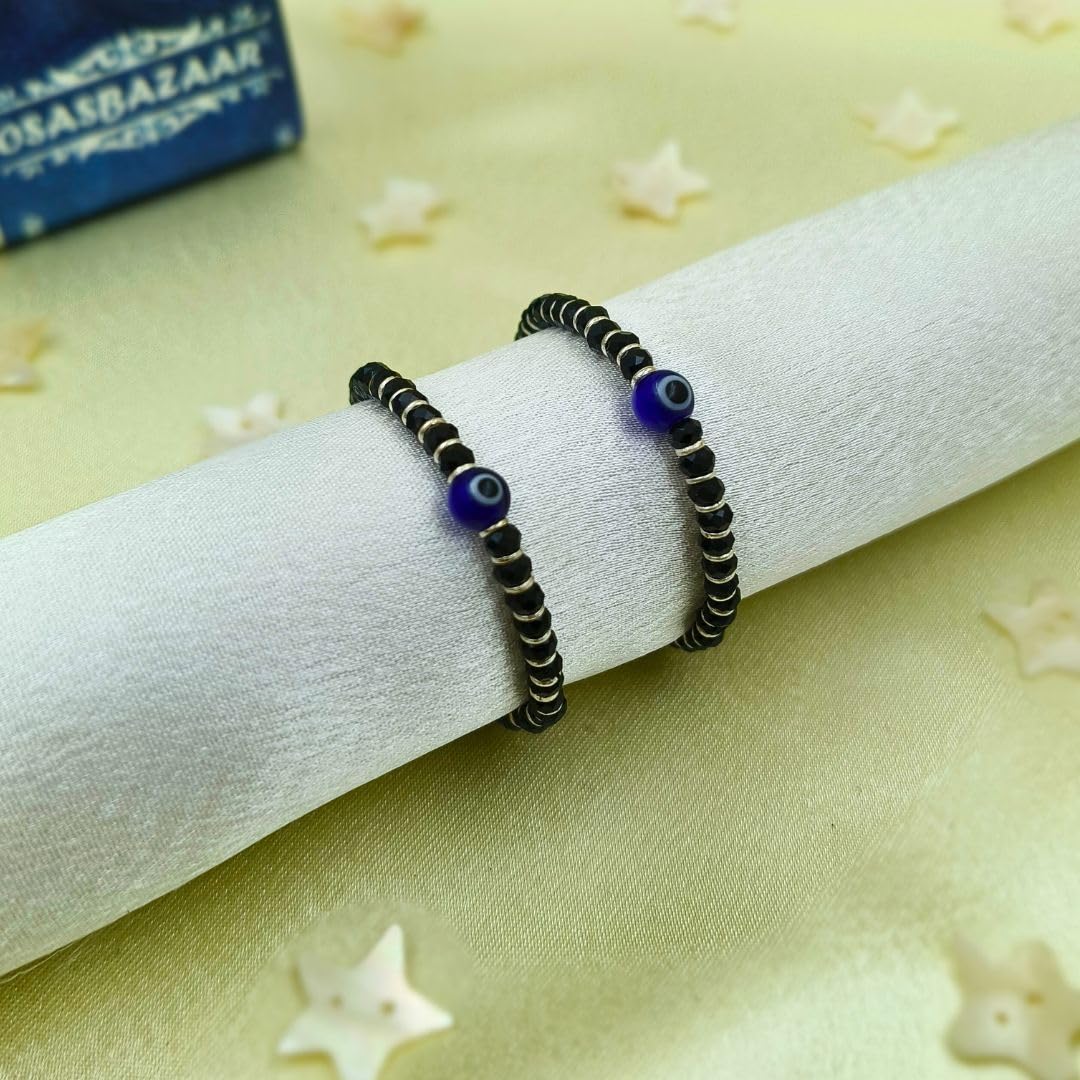 Osasbazaar Sterling Silver Nazariya Kadli Bracelet with Evil Eye for Boys Girls Children Baby (Black) - 90%-92.5% Pure BIS Hallmarked