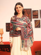 Pashmoda Women Rangkalam 100% Pure Wool Fabric Kalamkari Embroidered Shawl (Size: 40x80in, 101x203cm) KAS21
