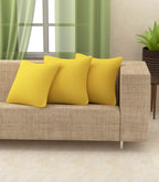 Yellow Weaves Cotton Canvas Decorative Cushion Covers, (16 X 16 Inches), Set Of 3, Yellow, 250 TC