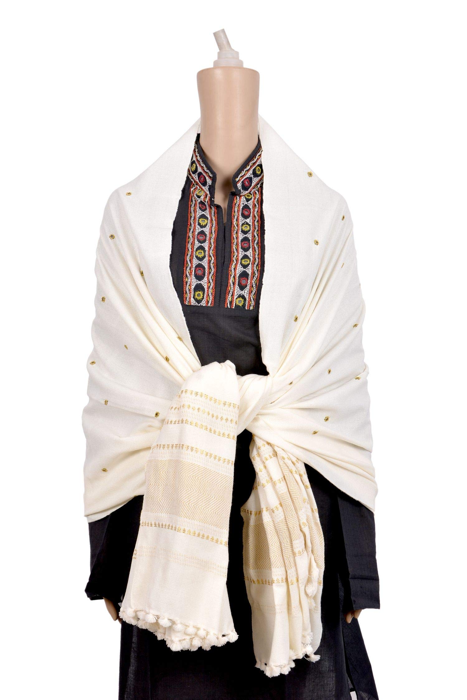 Prijam Women's Shawl (R 46 Gold zari_Off-White_One Size)