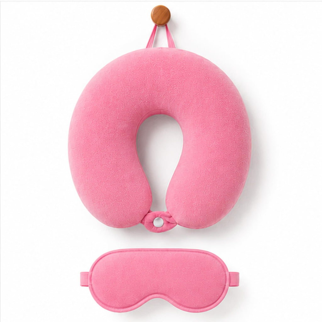 ONOTIC Kids Travel Neck Pillow, Comfort Support for Boys Girls, Neck Pillow for Girls Boys, Travel Accessories (Pig with Eyes Mask)