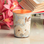 INDIAN ART VILLA Copper Gold Print Design Glass, 275 ML, Copper Ayurvedic Drinkware for Daily Water Drinking, Elegant Floral Printed Tumbler for Home, Office, Kitchen & Gifting, Set of 6
