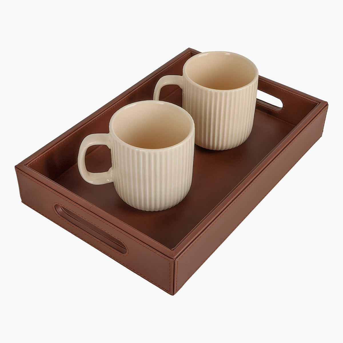 V-CUBE DESIGNS Premium Vegan Leather Rectangular Tray for Serving – 12 X 8 Inch - Stylish & Modern Decorative Serving Trays for Kitchen, Dining Room, Coffee Tea Table & Home Décor – MDF Core (Tan