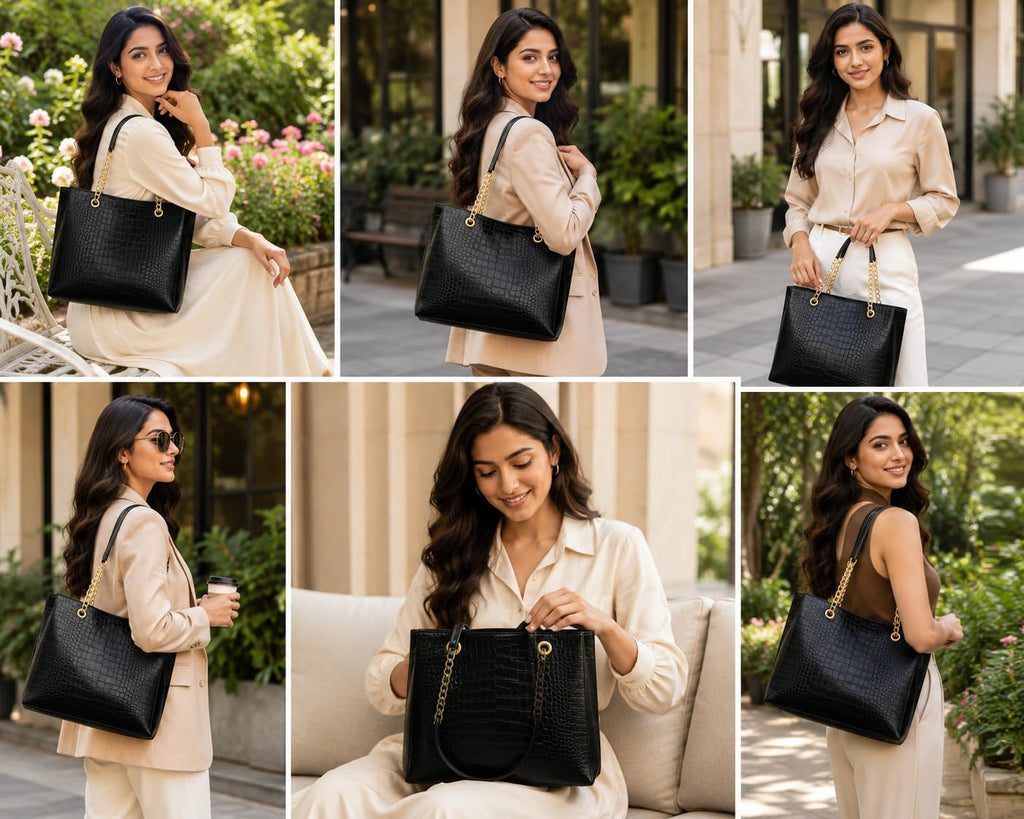 OPULLENT Large Capacity Tote Bag For Women (Black)
