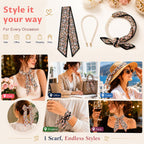 Floral Print Neck Hair Scarf for Women With Faux Pearl Chain Handbag Decor