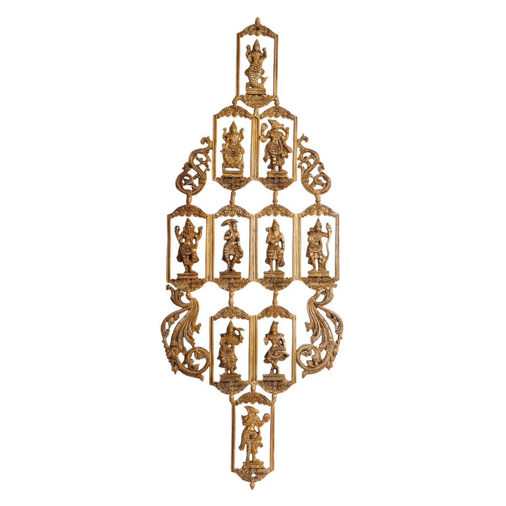 ARTVARKO Brass Dashavatara Dasavatharam of Lord Vishnu Statues Ten Incarnations Avatars Wall Hangings Idol Murti Home Puja Temple Gifts Height 29.5 Inches