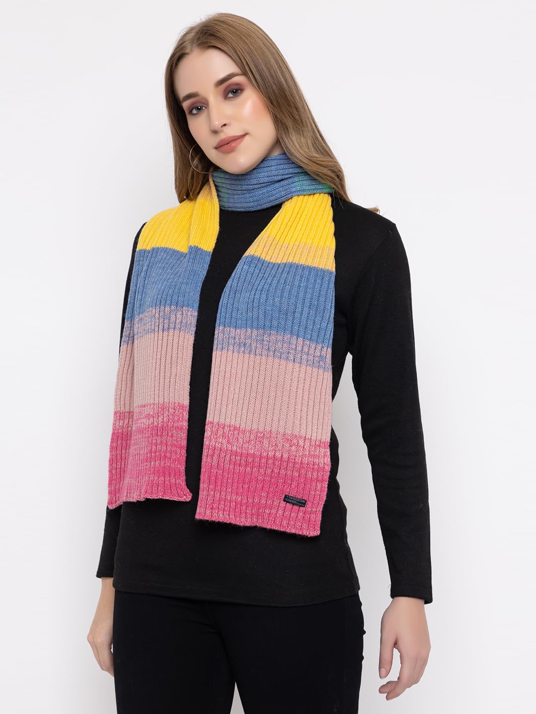513 Women's Acrylic Woolen Color Block Casual Warm Winter Wear Muffler Scarf Stole