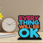 Artvibes Wooden Idols and Figurine Every Thing Will Be Ok Inspirational Quotes Table Decor for Office Desk Alphabet Showpiece | Home Decoration | Living Room | Modern Gifting Item (Sp_1159)