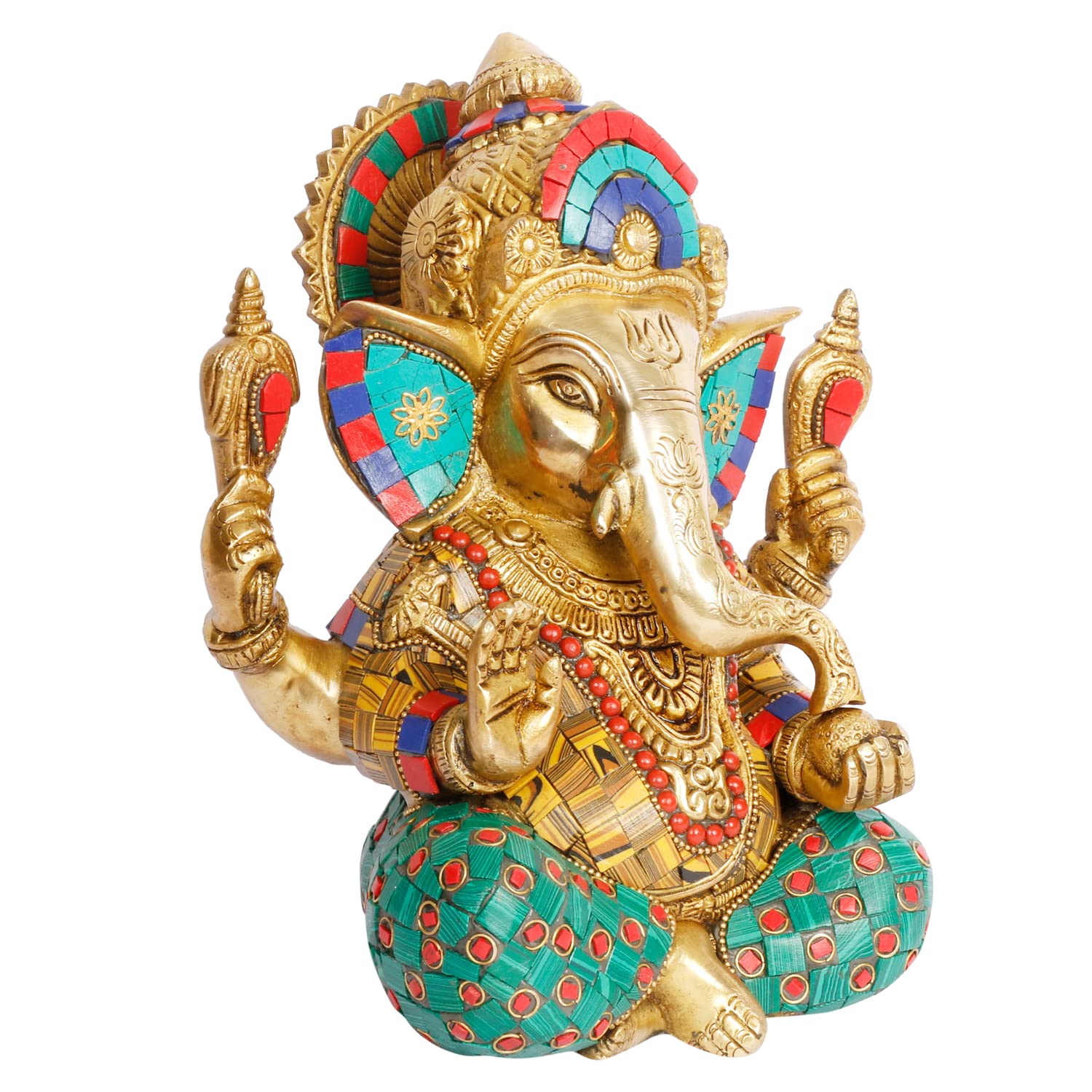 ARTVARKO Big Brass Taj Ganesha Bhagwan Idol Ganesha Statue Ganpati Murti for Home Entrance Decor Luck Gift (LxBxH 8x7x9 Inch)