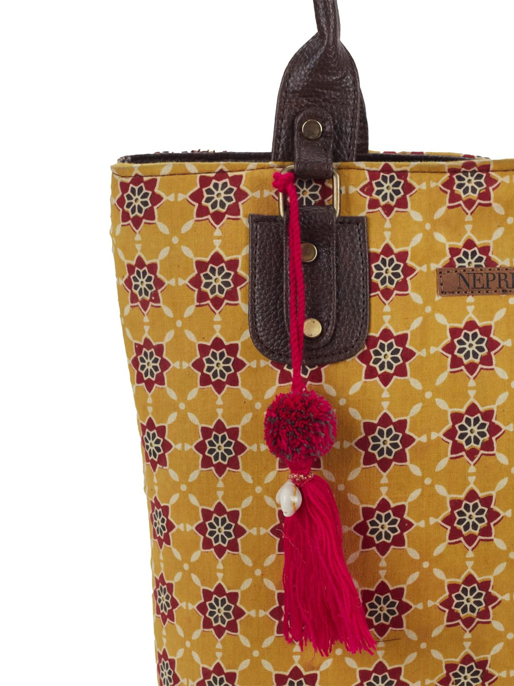 NEPRI Office Pouch Tote Bag | Stylish Set of 2 Tote Bags for Women| Vegan Leather & Handblock Printed Fabric Handbag with Double Handle Shoulder Strap| Daily & Travel Use | WPT-006-13