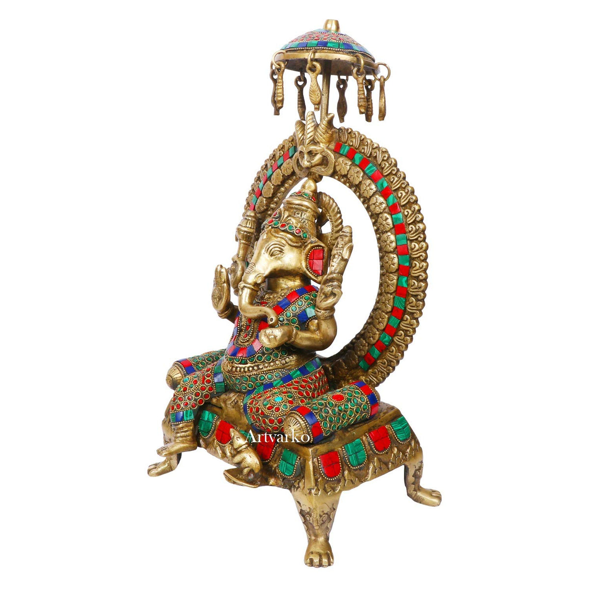 ARTVARKO Big Brass Ganesha Idol Lord Ganesh Statue Puja Home Entrance Decor Gift 17 Inch Height