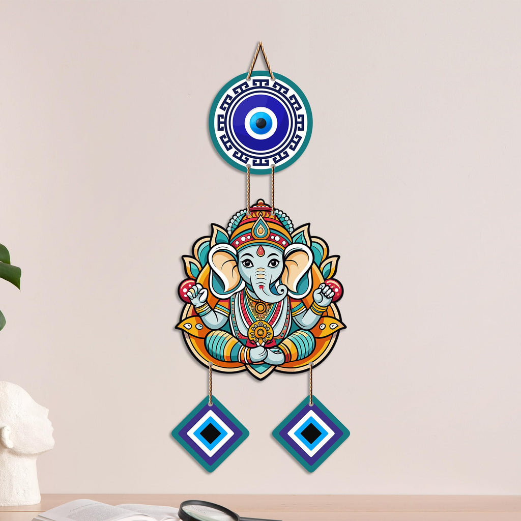 Artvibes Shri Ganesh Evil Eye Protection Wall Hanging for Home Entrance | Nazar Battu MDF Wall Decor | Positive Energy Vastu Art for Living Room | Hallway | Office & Balcony | Gift Item (WH_8555N)