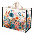SHIBUI Big Heavy Duty Large Eco Waterproof Cotton Canvas Cloth Grocery Shopping Bag for Men Ladies Vegetable Milk Fruits with Hand Carry Handle Lunch Box Jhola Tote Bags (6, Flower Print 2)