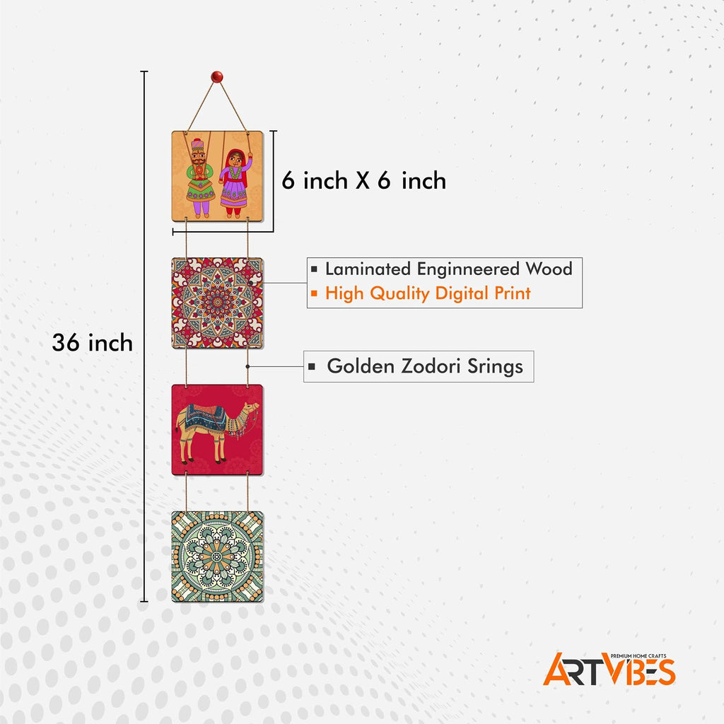 Artvibes Camel & Village Theme Traditional Rajasthani Folk Art Decorative Wall Art MDF Wooden Wall Hanger for Living Room | Home Decor | Wall Accent | Wall Illustrations | Gift Items (WH_3304N)