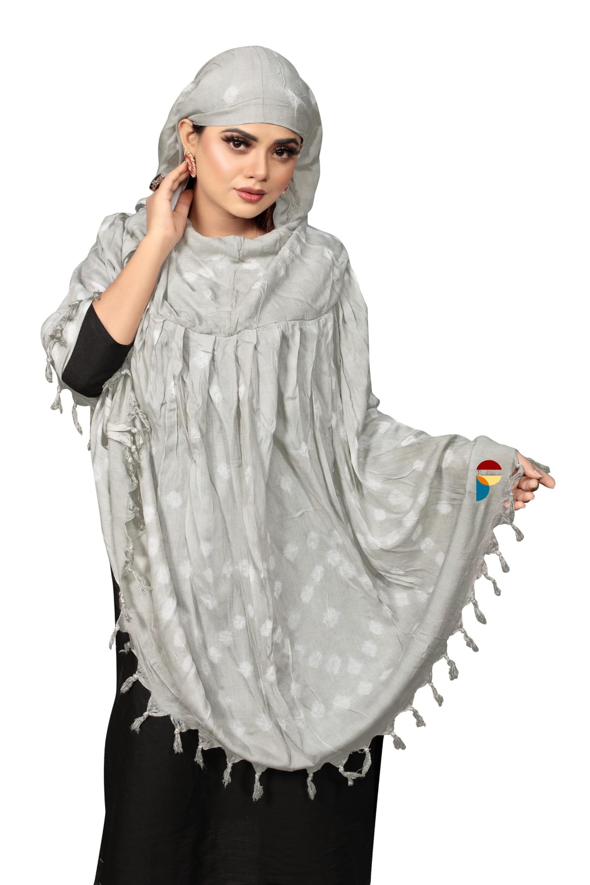 PRACHARAN Women Cotton Stylish Hand Printed Scarf, Anti Pollution Full face Scarf With UV Sun Rays Protection Scarves for Women and Girls (Grey)