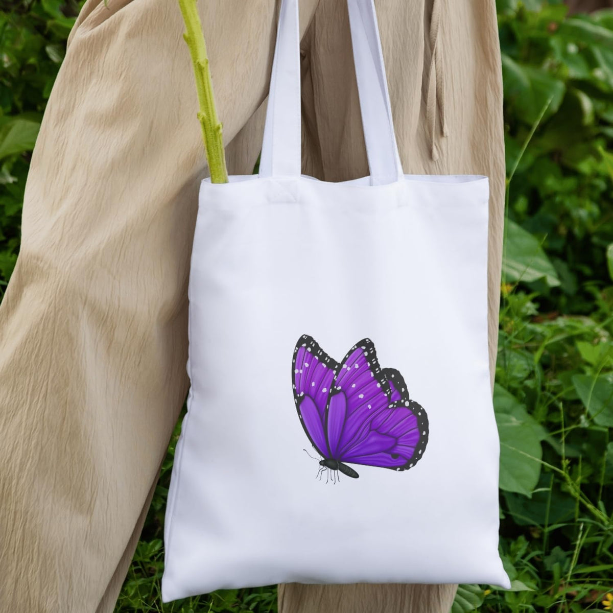 Adorvue Reusable Butterfly Minimalist Premium Tote Bag Stylish Eco-Friendly Cotton Handbags, Canvas Bags for College, Shopping, Office, Travel, Grocery Runs, Beach Day and Casual Outing Pack of 2