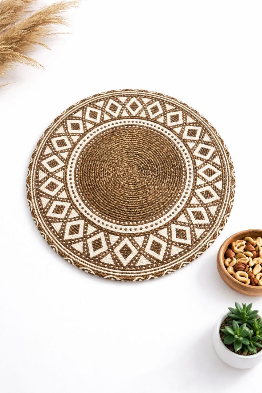 SEHAJ HOME DECOR Cotton Printed Round Table Mat (38x38 cm) - Pack of 1 (Single PCS) (Multi 7) Kafalo