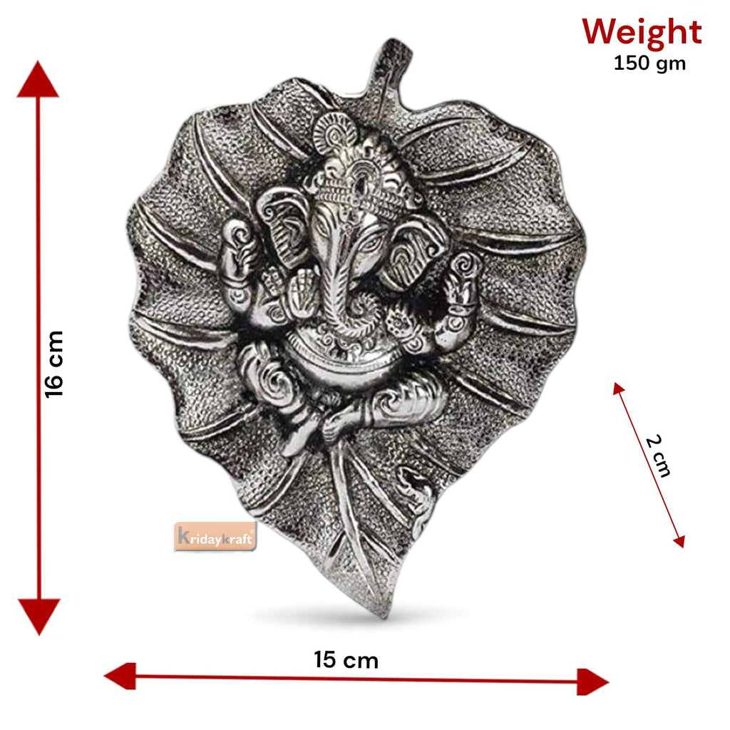 KridayKraft Multicolour Handmade Decorative Feng Shui Metal Pan Leaf Hanging Ganesh Ji Statue (Silver Plating)