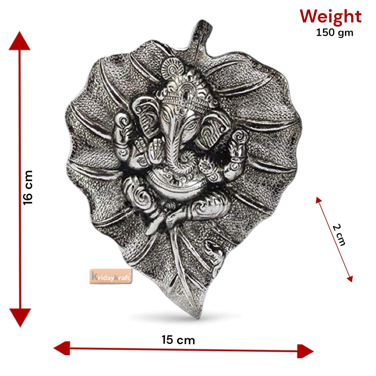 KridayKraft Multicolour Handmade Decorative Feng Shui Metal Pan Leaf Hanging Ganesh Ji Statue (Silver Plating)