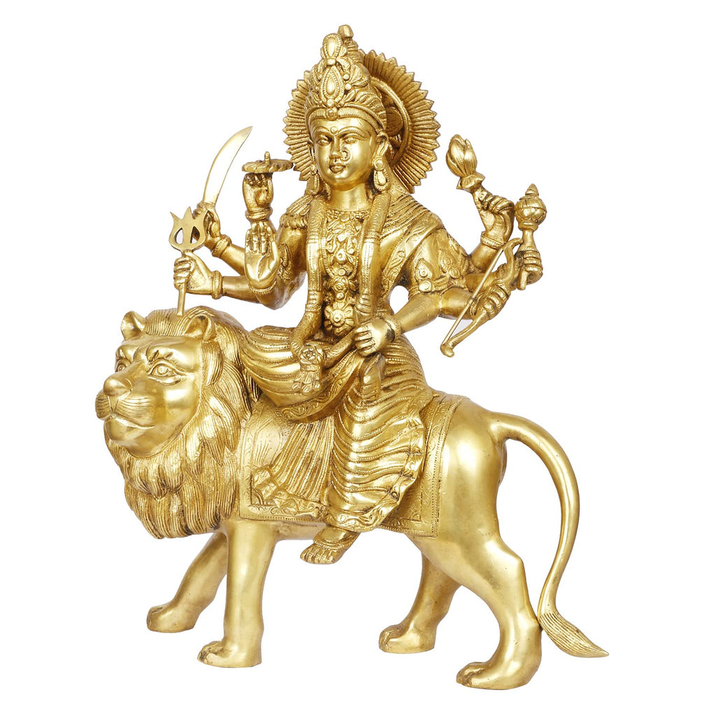 ARTVARKO Brass Durga Maa Sherawali MATA Devi Goddess Sitting on Lion Statue Idol for Home Décor Puja Temple Mandir Showpiece Gifts 17 Inch