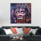 VIBECRAFTS 3 Pieces Peaceful Buddha Face Canvas Wall Painting Fitted With Wooden Frame For Home | Office | Living Room | Gifts (PTVC3Pcs1_9592)