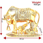 KridayKraft Kamdhenu Cow,Calf with Bal Gopal Krishna Metal Statue for Good Luck,Feng Shui As Table Top Figurine,Vastu,Religious Gau MATA Idol Home,Office&Table
