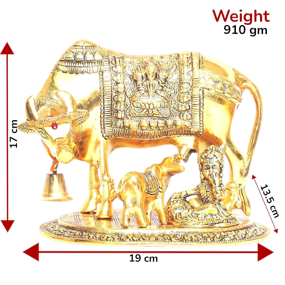 KridayKraft Kamdhenu Cow,Calf with Bal Gopal Krishna Metal Statue for Good Luck,Feng Shui As Table Top Figurine,Vastu,Religious Gau MATA Idol Home,Office&Table