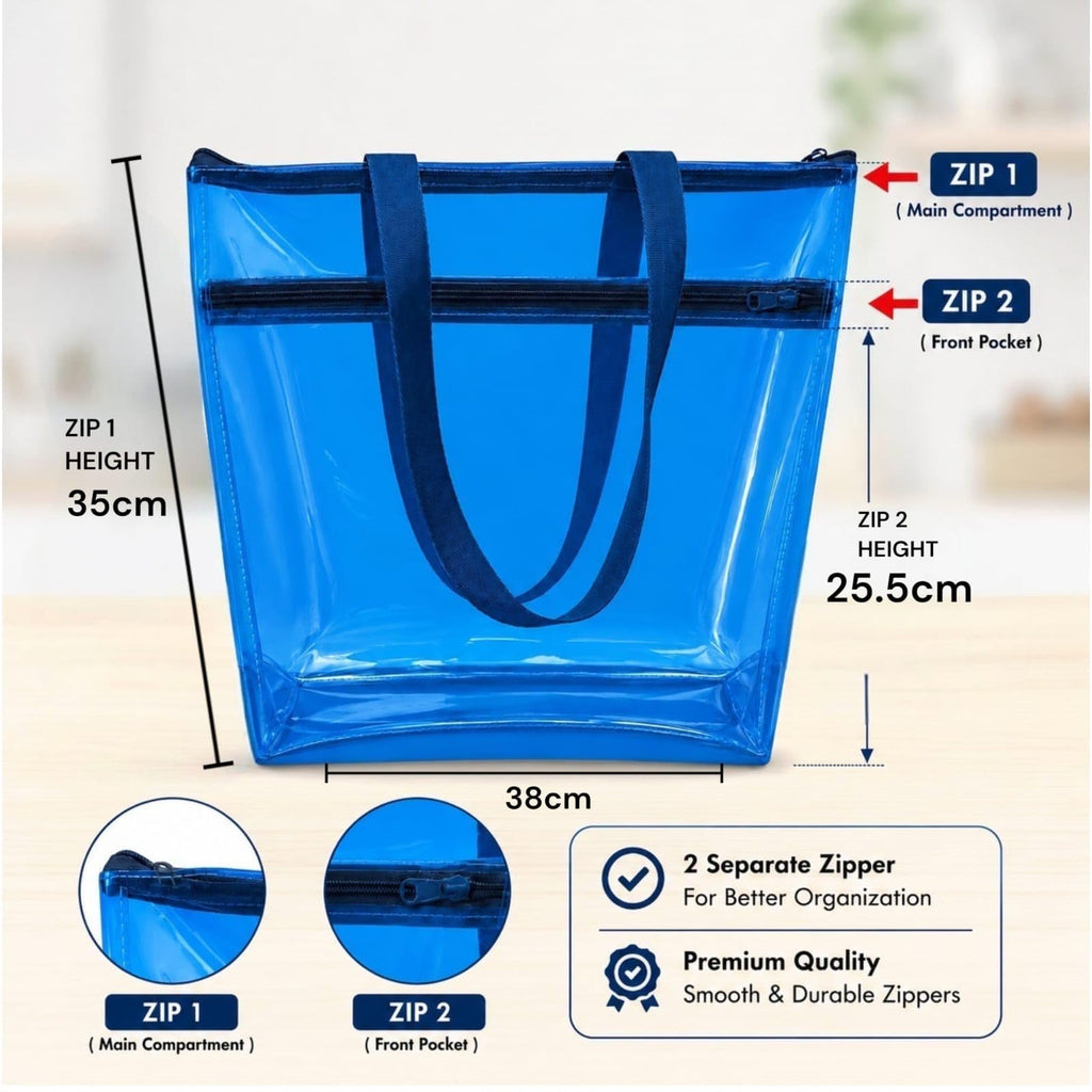 TERA 13 Transparent Tote Bag For Women & Girls, Clean PVC Shoulder Handbag, Waterproof Reusable Shopping Bag, Beach Bag, Travel Tote,Large Capacity Zipper Closure, Everyday Carry Bag (1 Pcs)