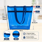 TERA 13 Transparent Tote Bag For Women & Girls, Clean PVC Shoulder Handbag, Waterproof Reusable Shopping Bag, Beach Bag, Travel Tote,Large Capacity Zipper Closure, Everyday Carry Bag (1 Pcs)