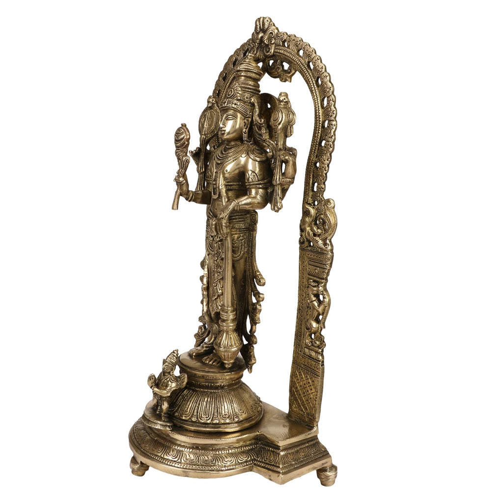 ARTVARKO Large Brass Vishnu Lord Bhagwan Vishnu Holding Club Brass Statue Handmade for Home Decor Idol for Mandir Puja for Gift 16 Inch Height