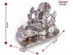 KridayKraft Ganesh Idol with Diya on Leaf, Metal Silver Finish Ganpati Murti for Home Decor, Pooja Room & Office Desk, Ganesha Statue for Diwali, Housewarming & Wedding Gift, 12 x 12 x 8 cm