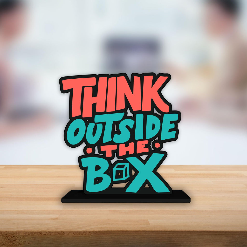 Artvibes Wooden Idols and Figurine Think Outside The Box Quotes Table Decoration for Office Desk|Home Decor Item|Living Room|Modern Art Wood Showpiece Gift Items (Sp_1156)