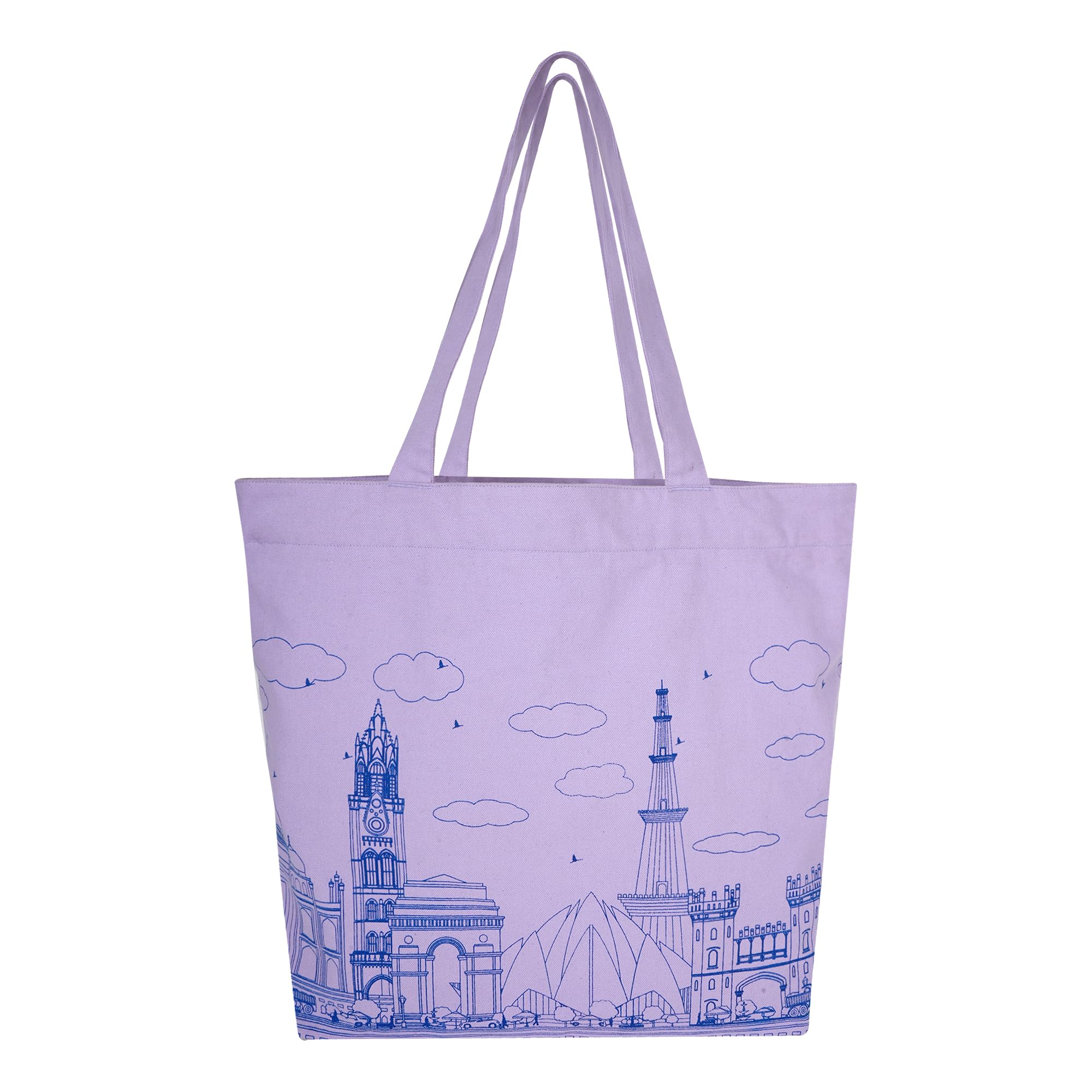 SKAPADORO Canvas Big Zip Printed Handbag Tote,100% Cotton, Inner pocket, Ecofriendly Bag for Women, Travel College Beach Shopping, Easy to Wash Everyday Shoulder Bag (India)