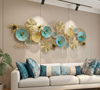 DSH CRAFTING YOUR CURIOSITY Metal Wall Art Lotus Leaves Wall Hanging Wall Decor Sculpture (46 X 17 Inch) For Home Hotel Restauran Decoration (16-BUTTERFLY-BLUgold)