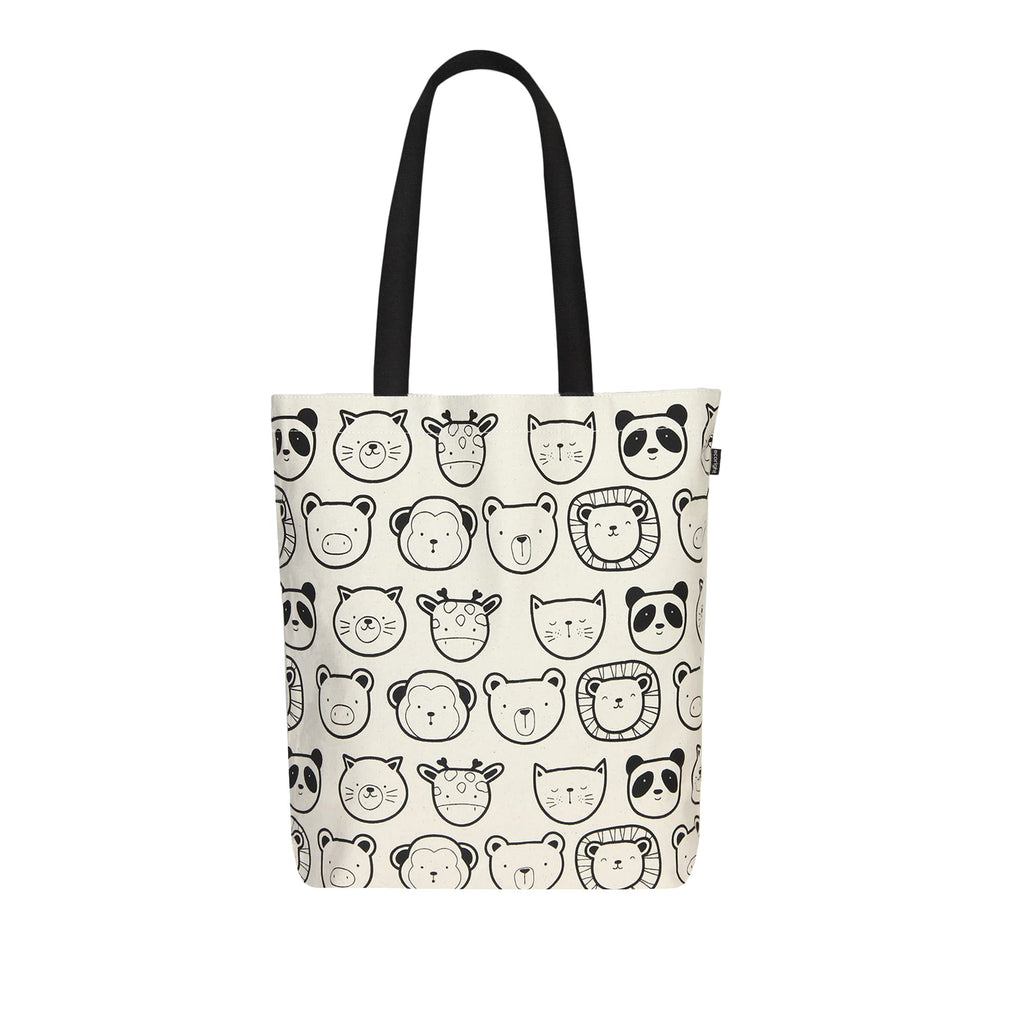 Eco Right Canvas Tote Bags for Women with Zip, College Bag for Girls, 100% Organic Cotton Tote Bag for Shopping, Travel & beach bags for women (Cute Animals)