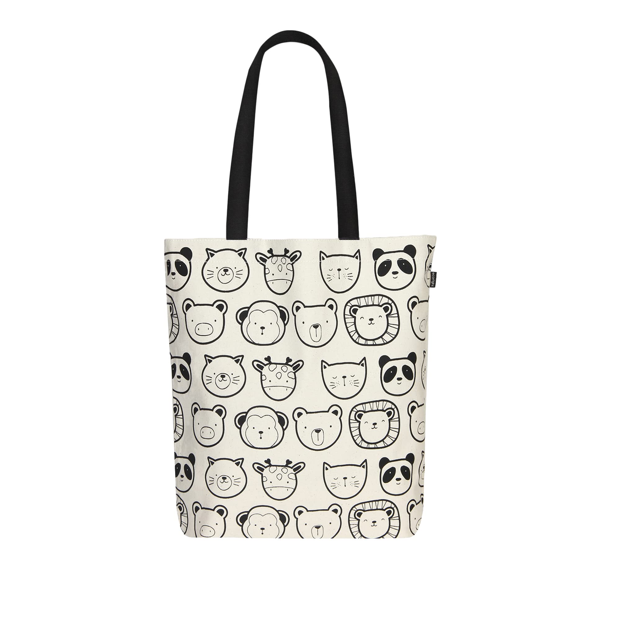 Eco Right Canvas Tote Bags for Women with Zip, College Bag for Girls, 100% Organic Cotton Tote Bag for Shopping, Travel & beach bags for women (Cute Animals)