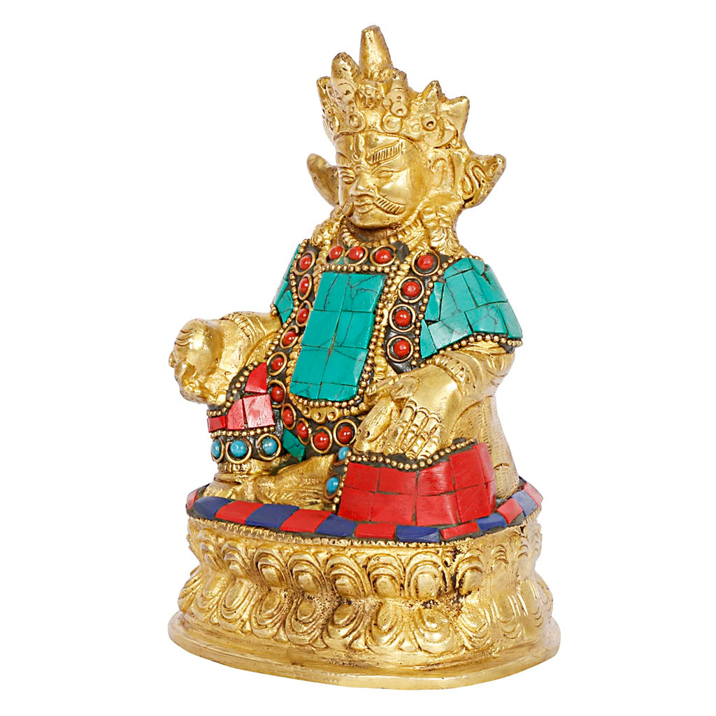 ARTVARKO Lord Kuber Maharaj Murti Brass Gemstone Handwork Treasure Wealth Kubera for Dosh Nivaran Prosperity Money Gift Height 6 Inches