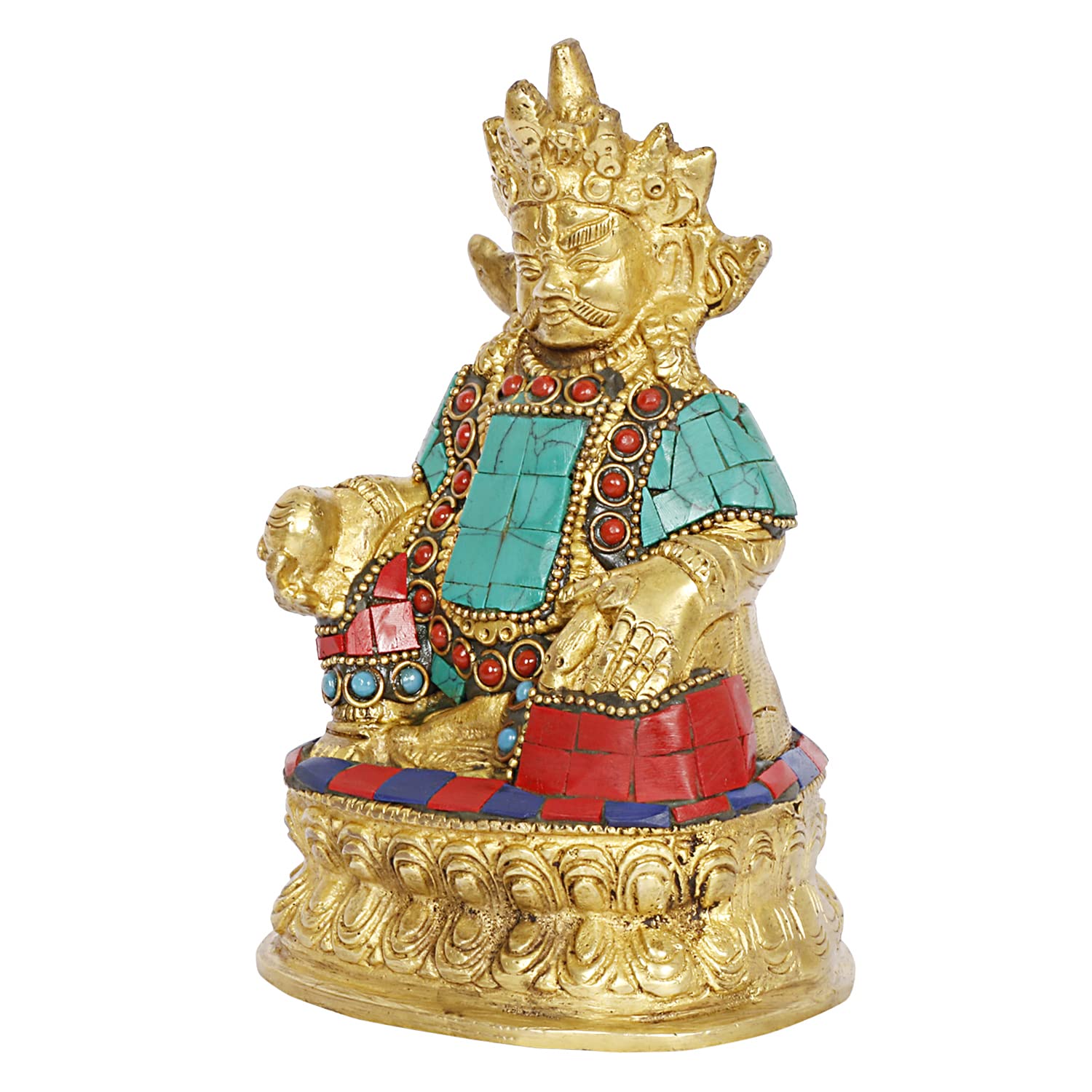 ARTVARKO Lord Kuber Maharaj Murti Brass Gemstone Handwork Treasure Wealth Kubera for Dosh Nivaran Prosperity Money Gift Height 6 Inches