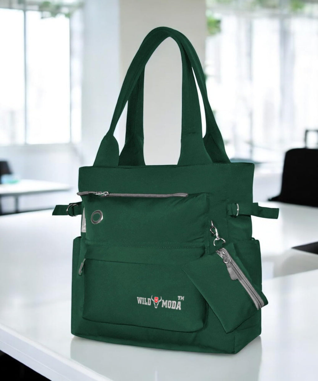 WILD MODA College and Office Tote Bag for Girls and Women (Green)