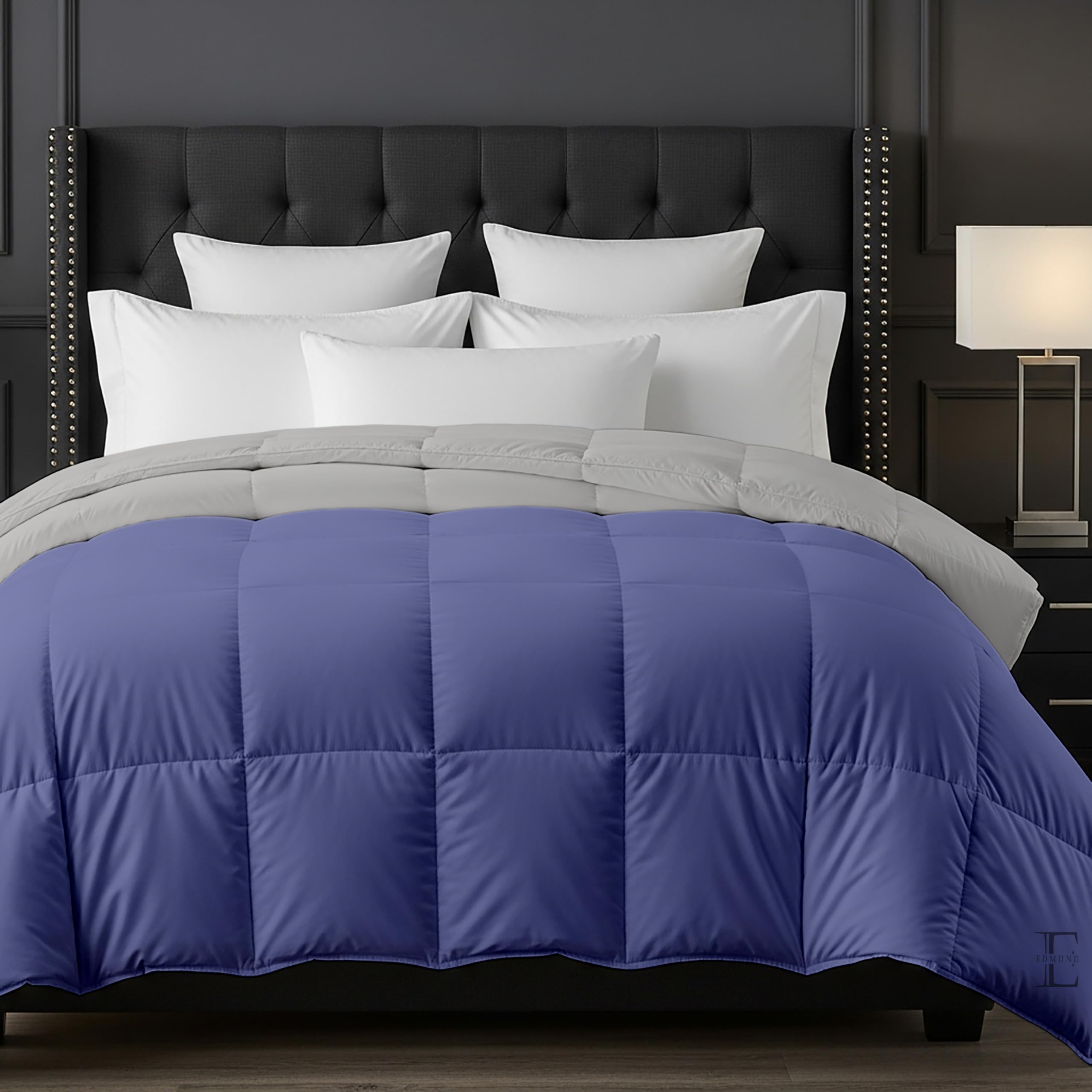 EDMUND® 500 GSM Heavy Warm Comforter | Cloud Soft Down Touch Microfiber Quilt | Winter Blanket Rajai | Fluffy, Lightweight & Machine Washable - Single Bed 60x90 | Medium Blue/Silver Kafalo