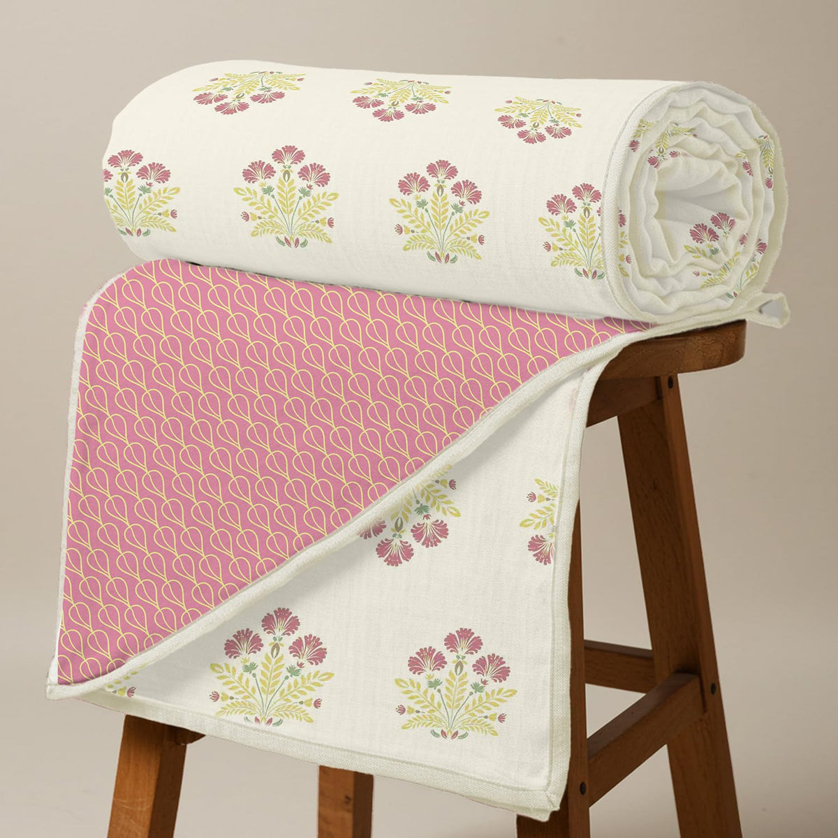 Urban Space 100% Cotton Malmal Double Bed Dohar, All Season Reversible Blanket, Soft, Lightweight and Breathable Ac Dohar/Quilt/Blanket/for Bed, Sofa AC Blanket(86 x 95 inch, Malhaar Mustard Yellow) Kafalo