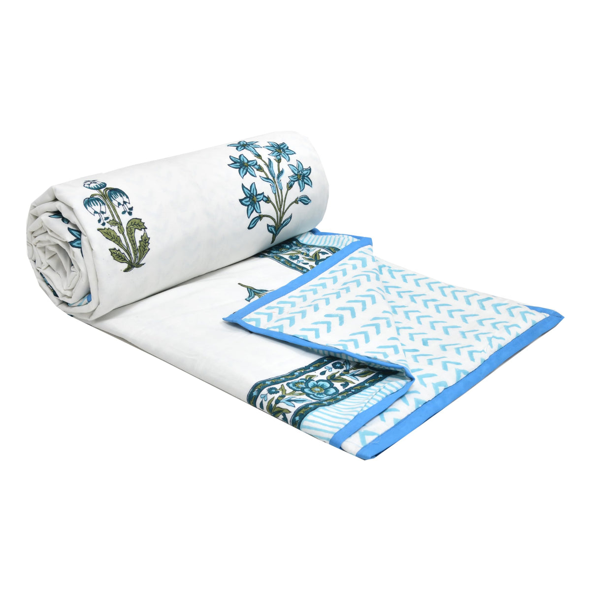 BLOCKS OF INDIA 100% Cotton Dohar King Size Reversible Hand Block Printed Malmal Summer Dohar/Blanket (Blue Lily) Kafalo