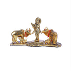 KridayKraft Metal Krishna Playing Flute with Kamdhenu Cow Statue for Pooja & Home Office Decor Religious Idol Table Top Decorative Showpiece Figurines for Decoration & Gifting Purpose