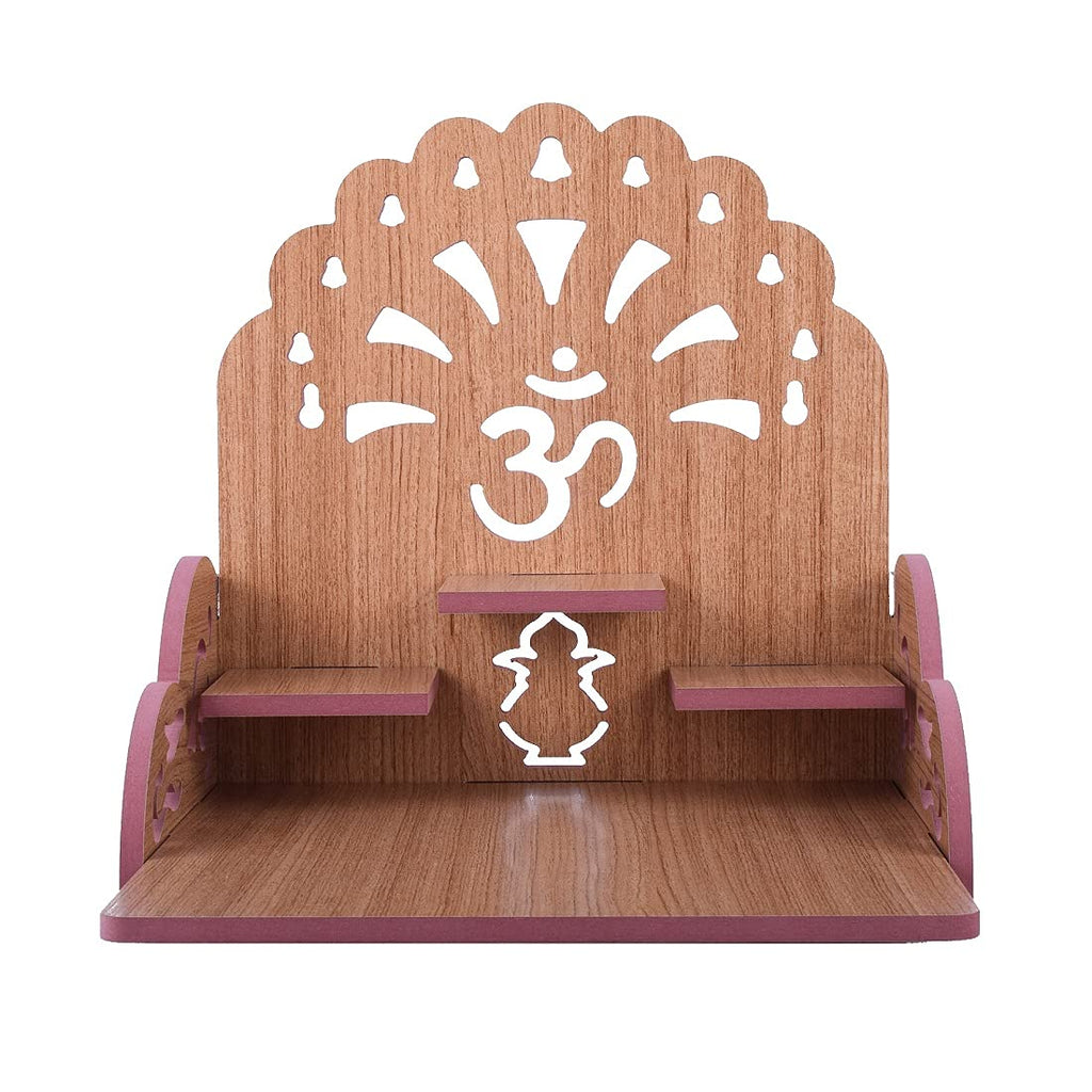 Lakhaji Wooden Wall Mounted Hanging Puja Temple Wood God Stand for Pooja Room (27.94 x 27.94 x 27.94 CM) (Beige)