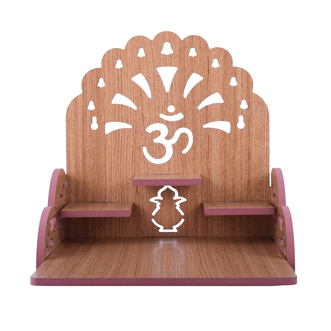 Lakhaji Wooden Wall Mounted Hanging Puja Temple Wood God Stand for Pooja Room (27.94 x 27.94 x 27.94 CM) (Beige)