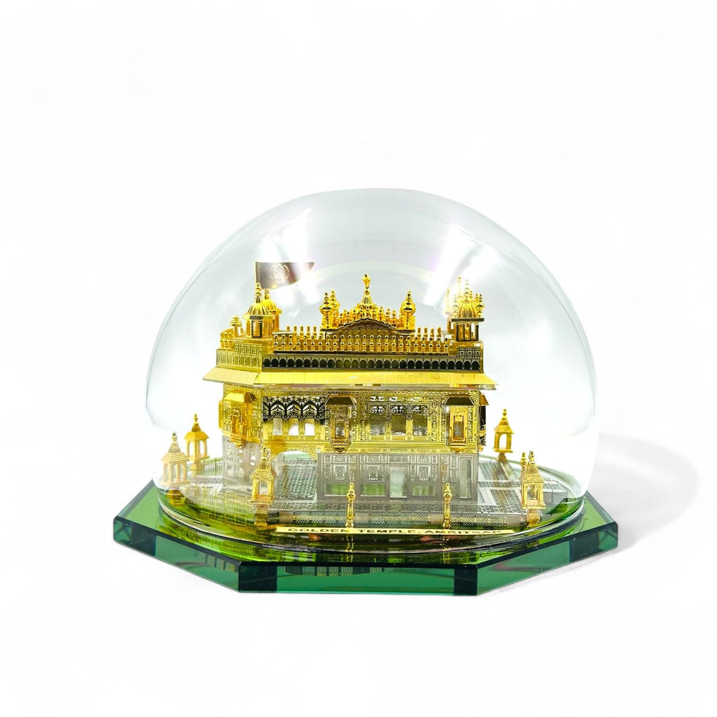 Bhanu Priya 24K Gold Plated Golden Temple Amritsar Miniature Replica in Glass Dome | Souvenir Showpiece for Home Decor, Office Desk, and Gifts (Medium) (13 * 13 * 10cm)