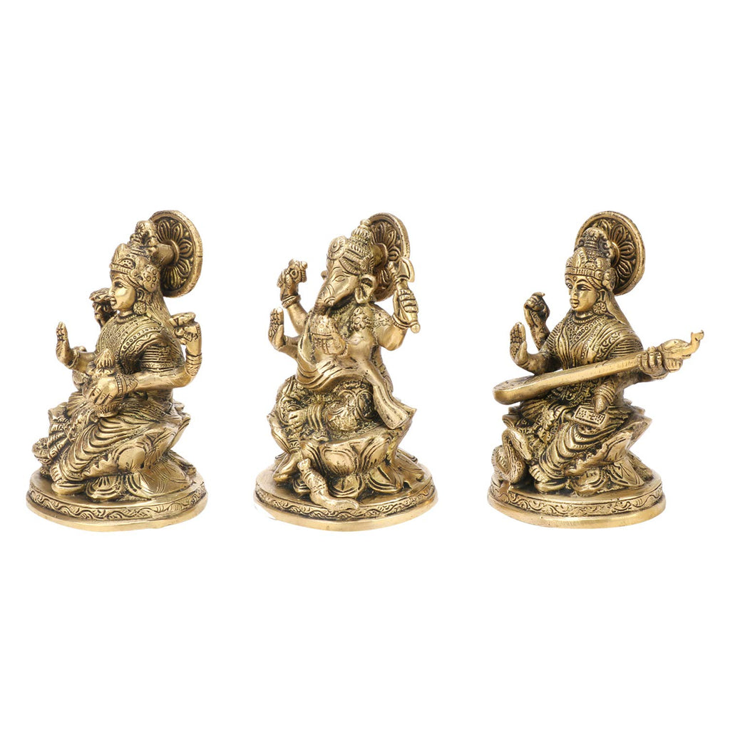 ARTVARKO Brass Lakshmi Ganesha Saraswati Idol Ganesh laxmi Murti Statue for Puja Home Office Success Entrance Decor Diwali Pooja Good Luck Gift 5 Inches